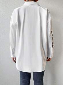 RueChic Plus Embroidery Letter Pattern Drop Shoulder Shirt - White - View 2