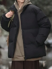 Manfinity Hypemode Ultra Loose Fit Men's Zip Up Padded Coat With Slant Pockets - Black - View 1