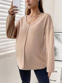 SHEIN Maternity Drop Shoulder Tee - Khaki - View 6