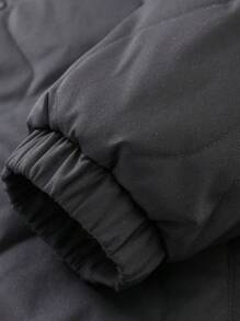 Manfinity Homme Loose Fit Men's Plus Size Quilted Coat With Letter Graphic And Contrast Collar - Black - View 4