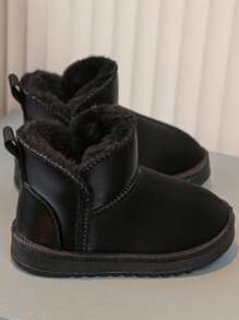 儿童冬季保暖内衬靴，户外保暖短靴，纯色平底雪地靴