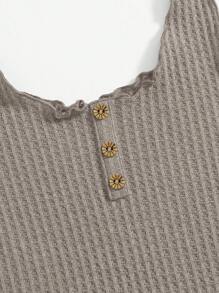 SHEIN Essnce Lettuce Trim Waffle Knit Tank Top - Khaki - View 4