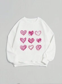 SHEIN EZwear Sudadera con estampado de corazón de hombros caídos - Blanco - Ver 1
