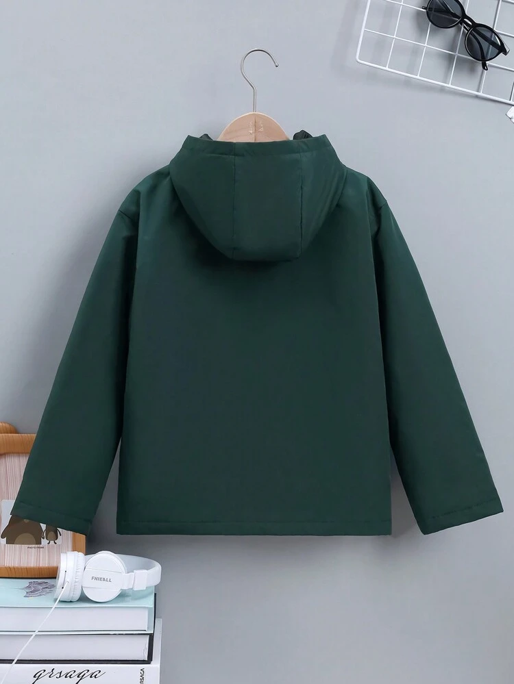 Tween Boy Dinosaur Patched Flap Pocket Hooded Coat Without Tee