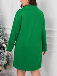 SHEIN Essnce Hơn Thả vai Đầm Không có thắt lưng - Màu xanh lá cây đậm - Xem 4