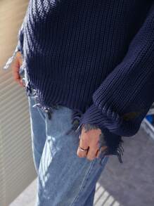 Manfinity EMRG Männer Pullover mit Riss Drop Shoulder Riss, - Königsblau - Übersicht 3
