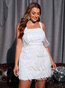 SHEIN Privé Hơn Viền rìa Váy Dây - trắng - Xem 3