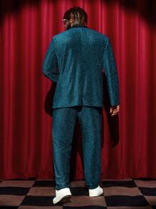 GENTILAND Men Plus Shawl Collar Glitter Blazer & Pants - Green - View 2