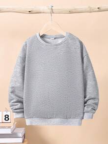 SHEIN 男大童標語圖案撞色落肩袖套頭衫 - 灰色 - 查看 4