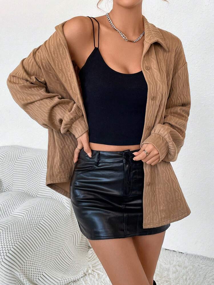 Drop Shoulder Button Front Coat