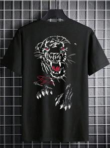 Manfinity LEGND Men's Animal Print T-shirt With Back Design - Black - View 5
