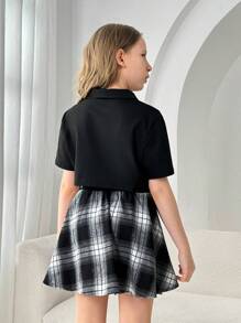 Teen Girl Plaid Print Half Button Active Set