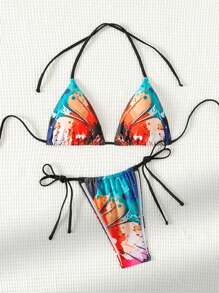 SHEIN Swim Bộ bikini in họa tiết thắt nút bên hông - Nhiều màu - Xem 1