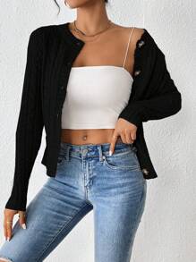 SHEIN PETITE Chaqueta Abierta - Negro - Ver 5