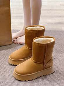 女士棕色雪地靴，保暖内衬冬季新款保暖时尚靴子 - 棕色 - 查看 1