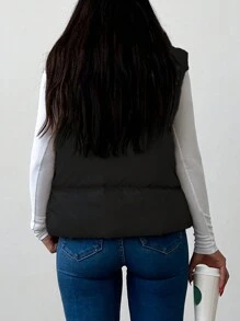 EURMUSE Zip Up Puffer Vest Coat - Green - View 2