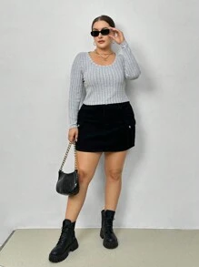 SHEIN Essnce Plus 3pcs Scoop Neck Ribbed Knit Tee - Multicolor - View 6