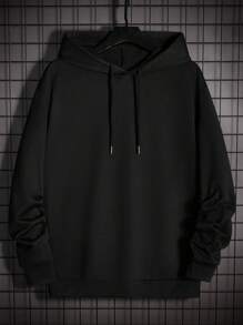 EASEVO Men Plus Tiger & Slogan Graphic Drawstring Hoodie - Black - View 2