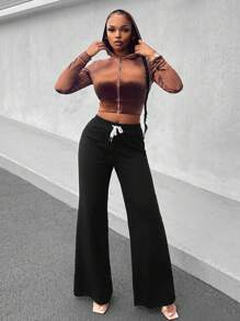 SHEIN SXY 拉鏈開襟短款連帽衫 - 棕色 - 查看 5