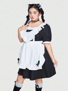 ROMWE Kawaii 大碼女性彩塊女僕cosplay服飾 - 黑與白 - 查看 5