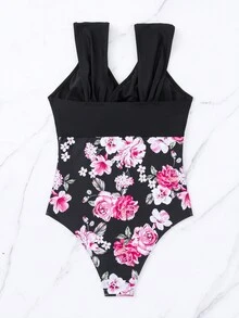Floral Print One Piece Swimsuit - Multicolor - View 5