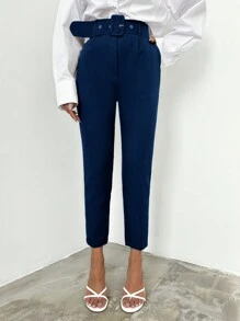 RueChic Belted Cropped Suit Pants - Blue - View 4