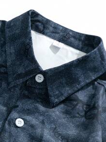 男士滿版印花前排扣襯衫式夾克