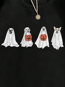 SHEIN EZwear Đồ họa Hoạt hình Lót nhiệt Áo nỉ - màu đen - Xem 3