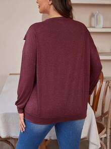 SHEIN LUNE Sudadera Con Cuello Redondo Y Dobladillo Con Volantes Para Mujeres De Talla Grande - Rojo violeta - Ver 2