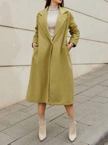 RueChic Lapel Neck Slant Pocket Overcoat
