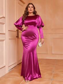 SHEIN Belle Taglie Forti Abito da damigella d'onore tribunale stile elegante maniche lunghe in - Bordò - Visualizzare 3