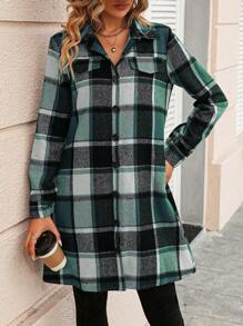 SHEIN Frenchy In kẻ sọc Thả vai Chi tiết về Flap áo - màu xanh lá - Xem 3