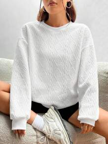 SHEIN EZwear Chất rắn Thả vai Textured Áo nỉ - trắng - Xem 1