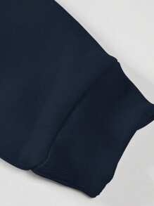 RueChic Men's Christmas Letter Printed Drop Shoulder Sweatshirt - Navy Blue - View 5