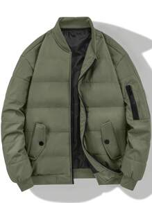 Manfinity Hypemode Áo khoác nam cổ bóng chày cỡ lớn có khóa kéo đệm - xanh quân đội - Xem 1