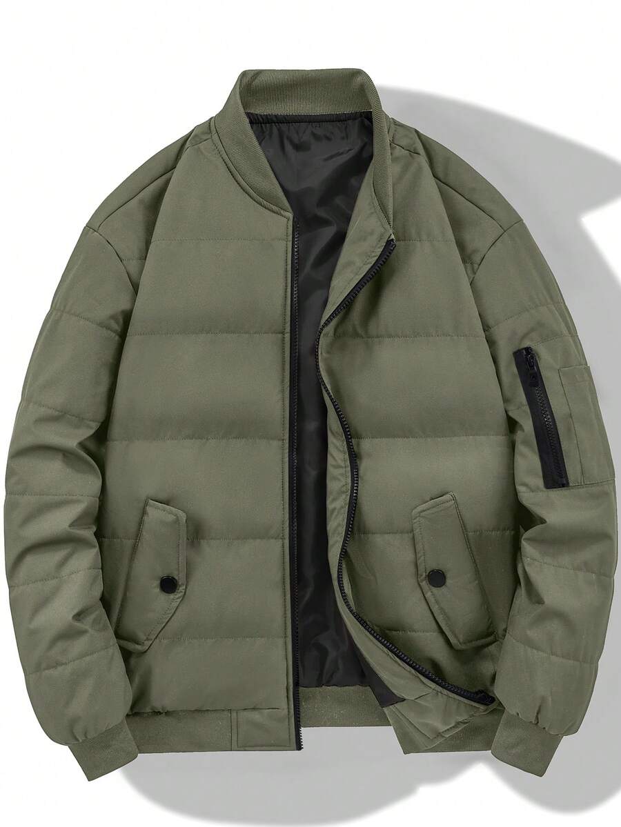 Manfinity Hypemode Áo khoác nam cổ bóng chày cỡ lớn có khóa kéo đệm - xanh quân đội - Xem 1