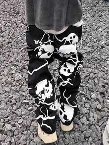 Manfinity EMRG Loose Fit Men's Skull Printed Straight Pants - Black - View 2
