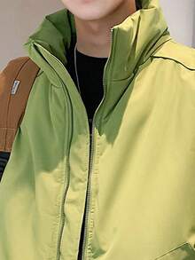 Manfinity Hypemode 超大号男式拉链夹棉大衣 - 綠色 - 查看 5