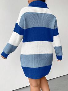 Flirla 大碼撞色高領落肩袖毛衣洋裝 - 彩色 - 查看 2