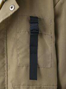 SHEIN Tween Boy 1pc Flap Pocket Thermal Lined Hooded Jacket & 1pc Sweatpants - Khaki - View 3