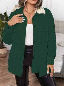 Calvaya 大碼翻蓋口袋落肩袖翻蓋口袋襯衫