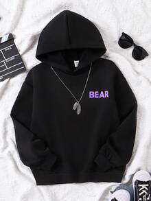 少女字母图案卫衣 - 黑色 - 查看 2