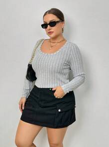 SHEIN Essnce Plus 3pcs Scoop Neck Ribbed Knit Tee - Multicolor - View 5