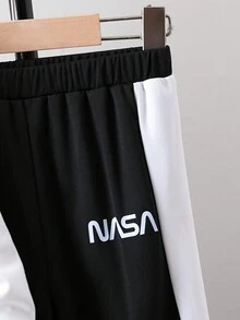 SHEIN Young Boy Letter Graphic Colorblock Sweatshirt & Sweatpants - Multicolor - View 6