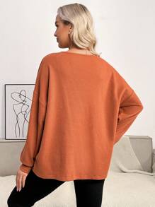 SHEIN 孕婦前紐扣落肩T恤 - 摩卡棕 - 查看 2