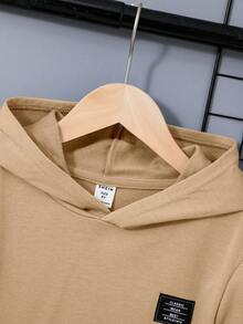 SHEIN Áo nỉ in hình hoạt hình và khẩu hiệu dành cho bé trai tuổi teen - Màu Khaki - Xem 4