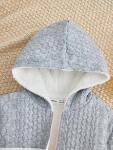 SHEIN 女大童撞色拉鏈開襟連帽加絨內裏運動衫 - 彩色 - 查看 5