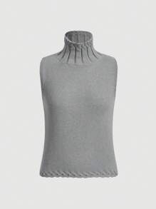 SHEIN Unity Solid High Neck Sweater Vest - Light Grey - View 1