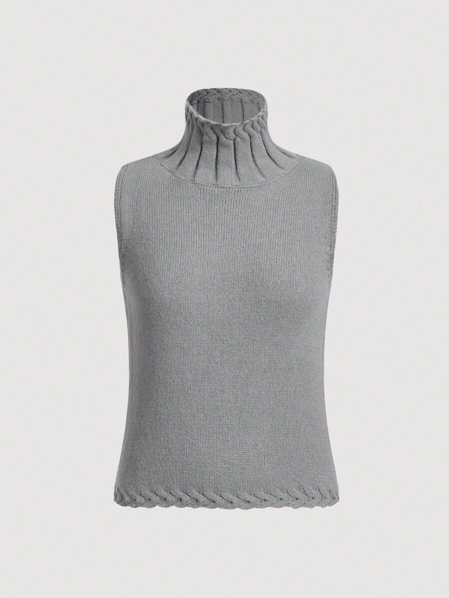 SHEIN Unity Solid High Neck Sweater Vest - Light Grey - View 1
