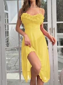 Snug Zone Camisón largo con volantes y malla - Amarillo - Ver 4